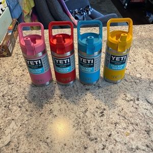 YETI RAMBLER JR KIDS BOTTLE; Alpine Yellow, Reef Blue, Canyon Red, Harbor Pink.